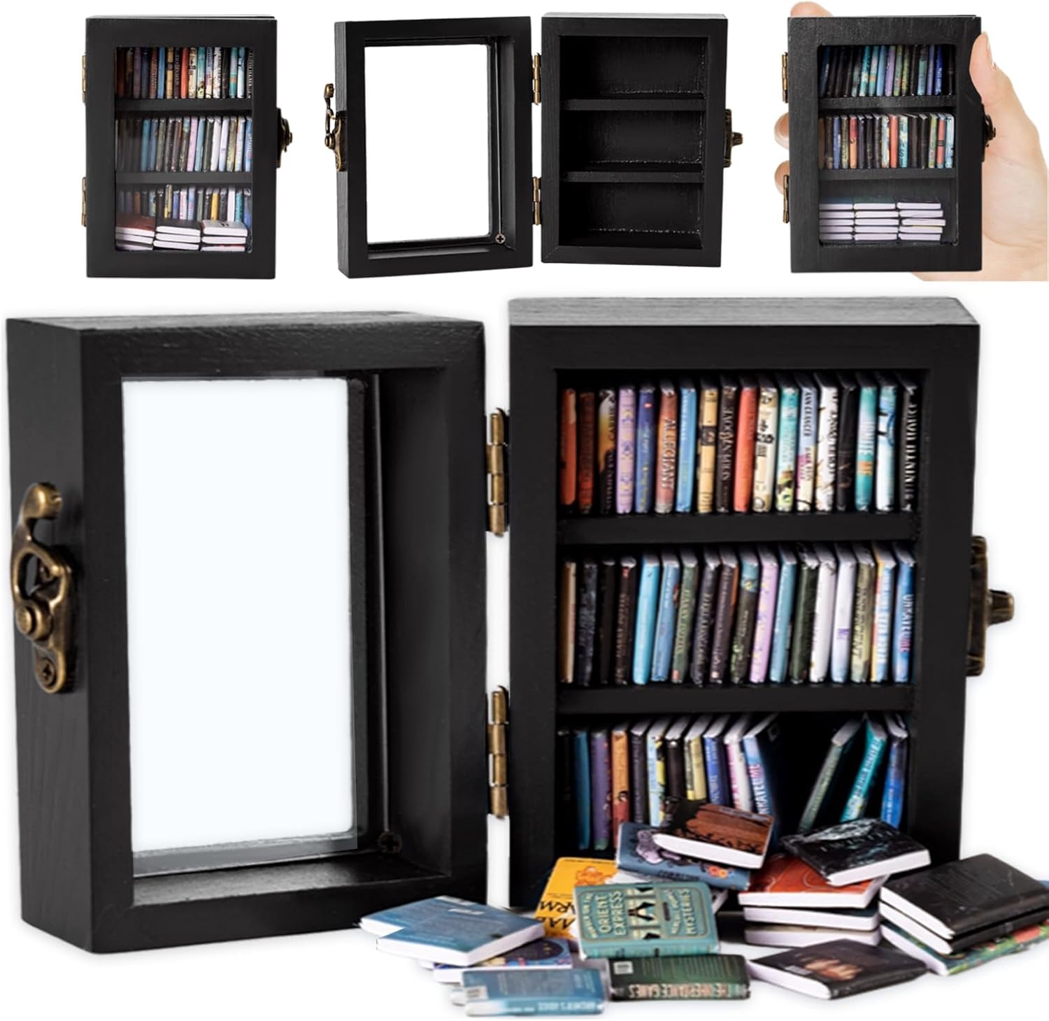 Hcyhcx Anxiety Bookshelf -Shake Anxiety Off Your Decorative Boxes,Miniature Library Equipped with 60 Mini Books Storage Box-Antique Style Gift