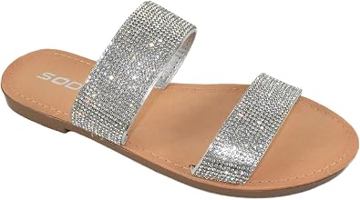 Soda Shoes Women Flip Flops Slippers Sandals Double Strap Slide Casual Bling Rhinestone Crystals AMONG-S