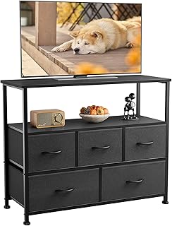 12 TV Stands Ideas for Living Room for Clean Organized Viewing 112 DUMOS TV Stand Dresser for Bedroom with 5 Fabric Drawer,Entertainment Ce...