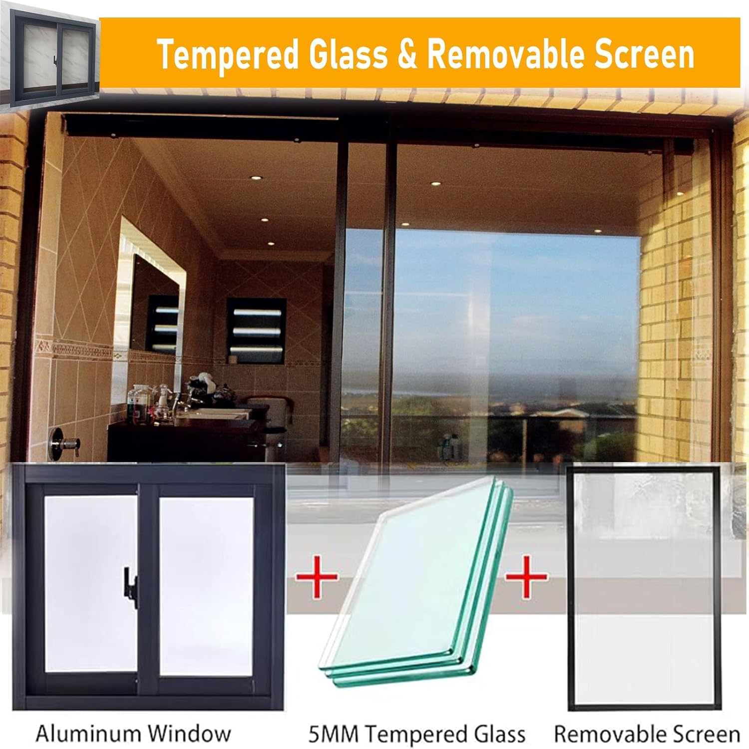 Vinyl Window Replacement Locks for Horizontal Sliding Windows, 21x20in / 53x51cm, Internally Lockable, Fits 20-50 Inch Sizes, Small Ventilation, White Finish