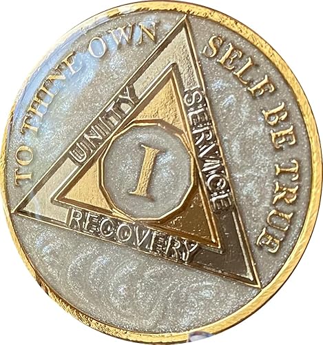 1 año AA Medallion Opulent Pearl Silver Swirl Tri-Plate Sobriety Chip