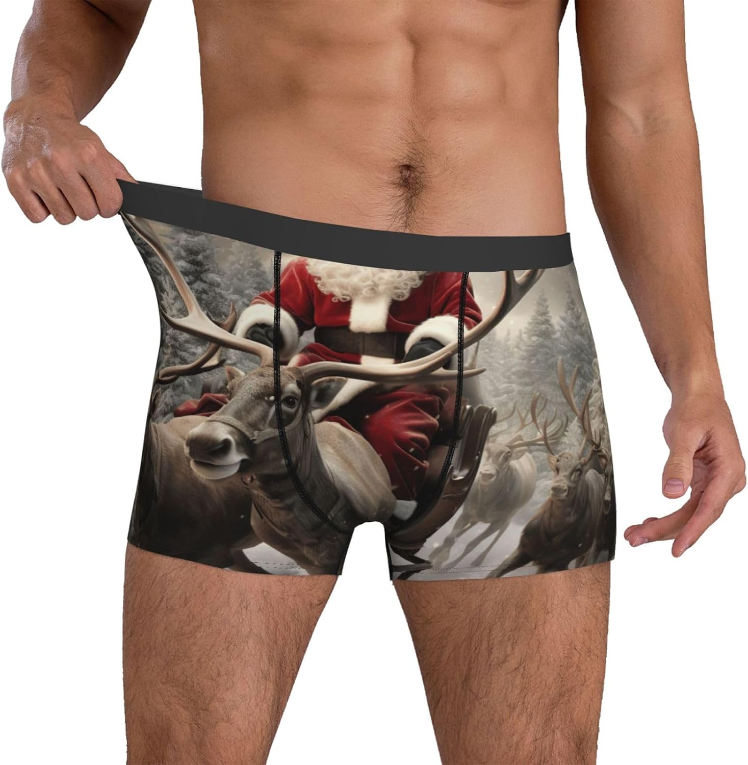 Xmas Santa Claus Print Men'S Boxer Briefs Soft Breathable Polyester Fabric With Comfortable