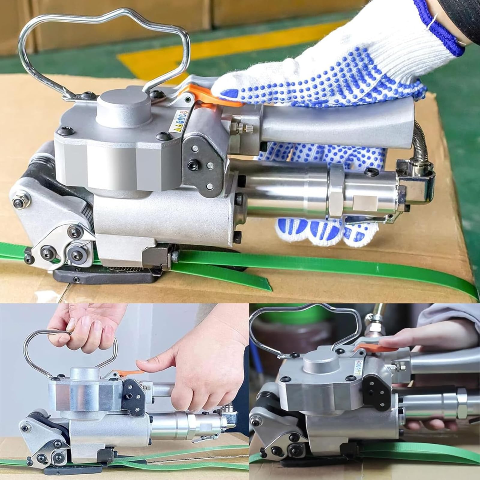 Outil de cerclage pneumatique, Machine d'emballage automatique portative avec tension max. de 3500 N pour feuillards PET/PP de 1/2 à 3/4 po, Idéal pour cartons, palettes et emballages lourds