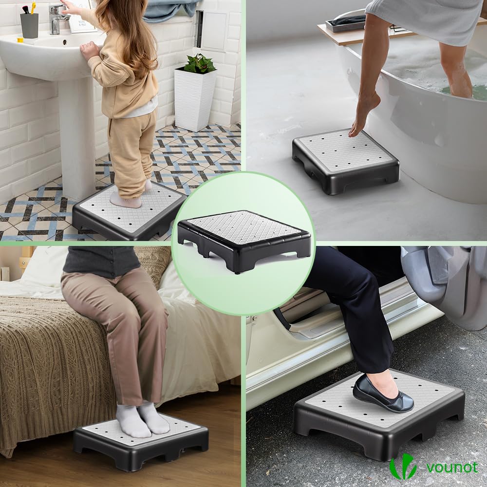 VOUNOT® Gradino Antiscivolo per Anziani, Aiuto Mobilità Portatile, Sgabello per Scale e Auto, Pedana Stabile e Sicura per Bagno e Letto, Piedini in Gomma e Superficie Antiscivolo, Resistente e Robusto