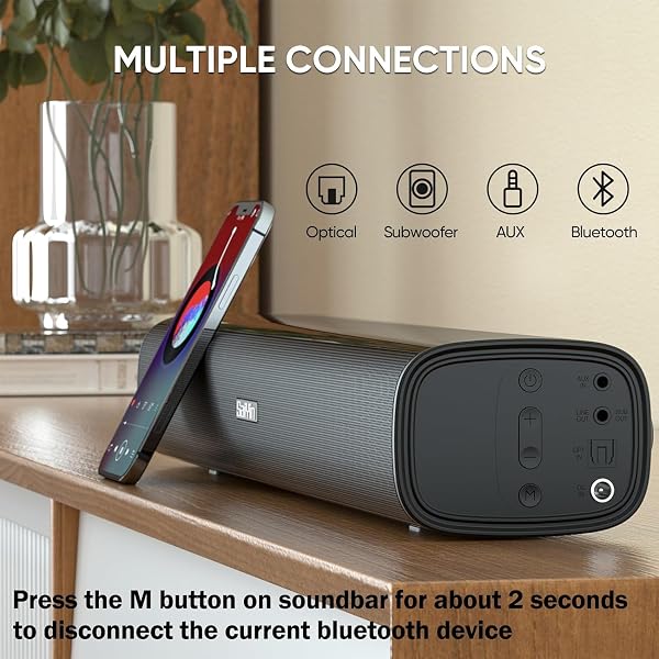 Saiyin Soundbar per TV, 40 Watt, Sistema Surround Compatto con Connessione Bluetooth 5.3/Ottica/AUX per PC/Giochi/Proiettori, 17 Pollici - 2