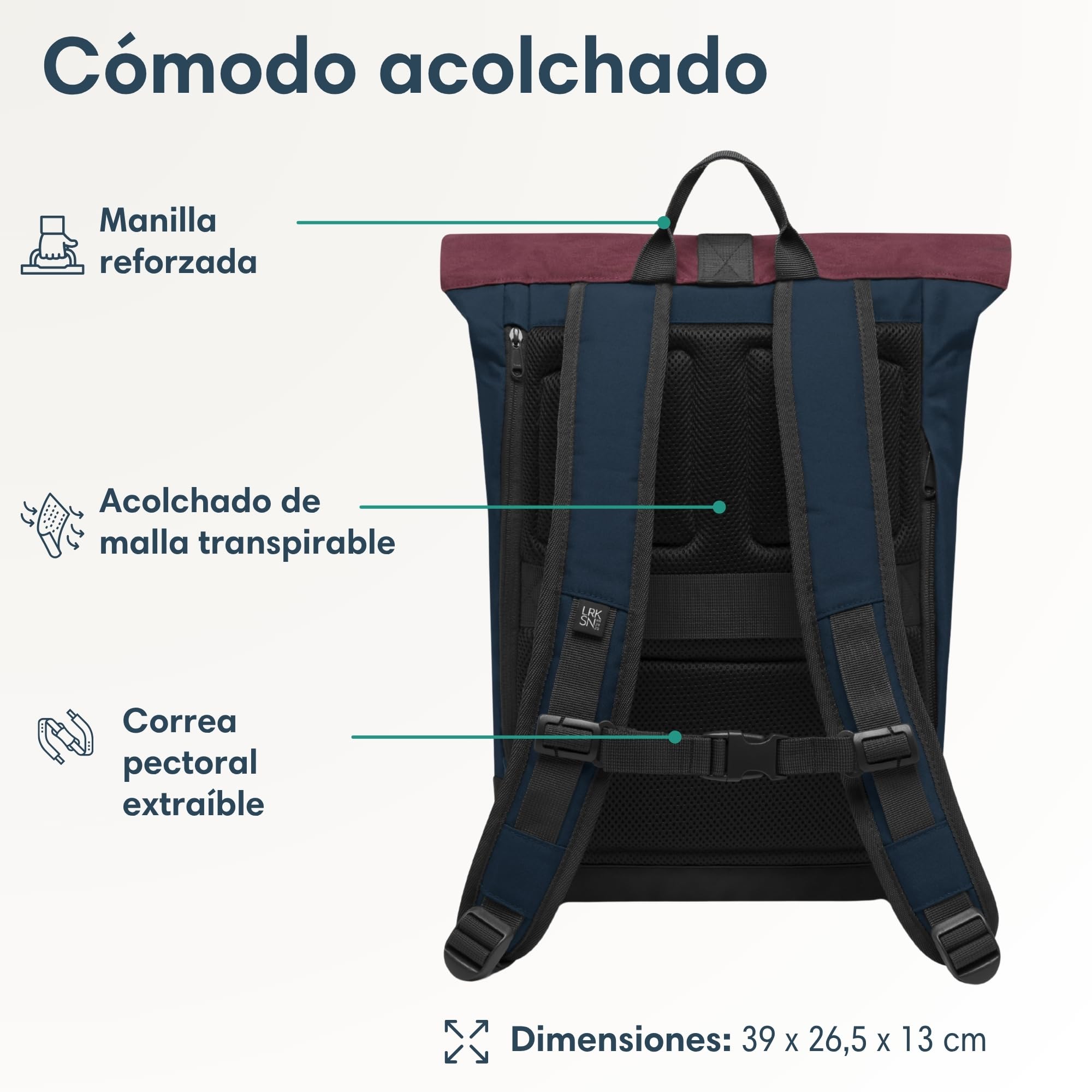 LARKSON Mochila Mujer y Hombre Azul Rojo - Janne Small - Mochila Pequeña con Compartimento para Portátil - Para Universidad Trabajo Viajes y Bicicleta - Repelente al Agua
