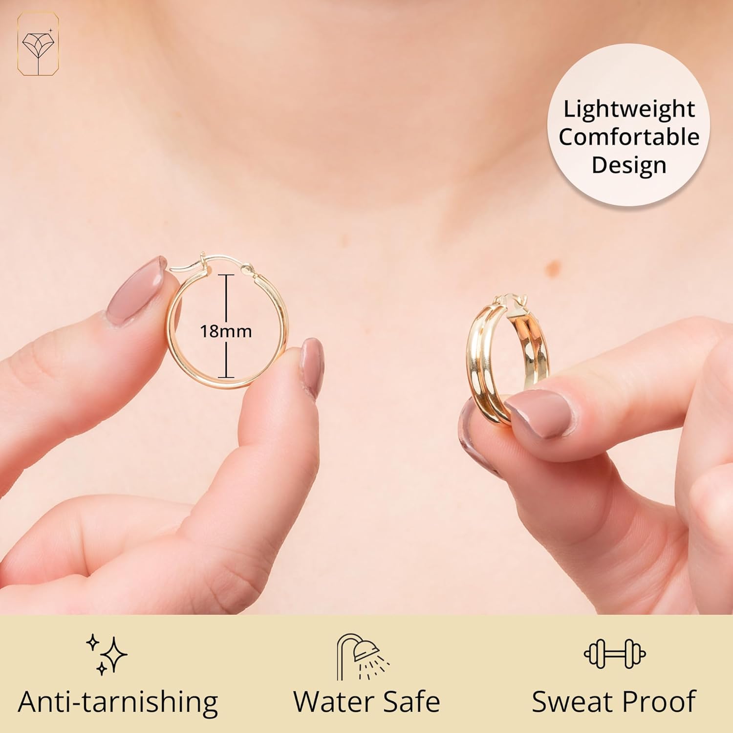 Solid 10k Gold Hoop Earrings for Women with Secure Closure | Hypoallergenic & Anti Tarnishing Earrings in Various Styles by MAX + STONE - Image 3