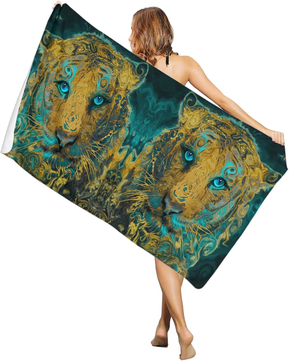 Watercolor Abstract Animals Safari Tiger Beach Towel