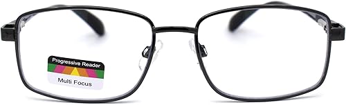 Miniatura 5 de Gafas de lectura progresiva para hombre clásicas de metal rectangular con bisagras de resorte 3 focales