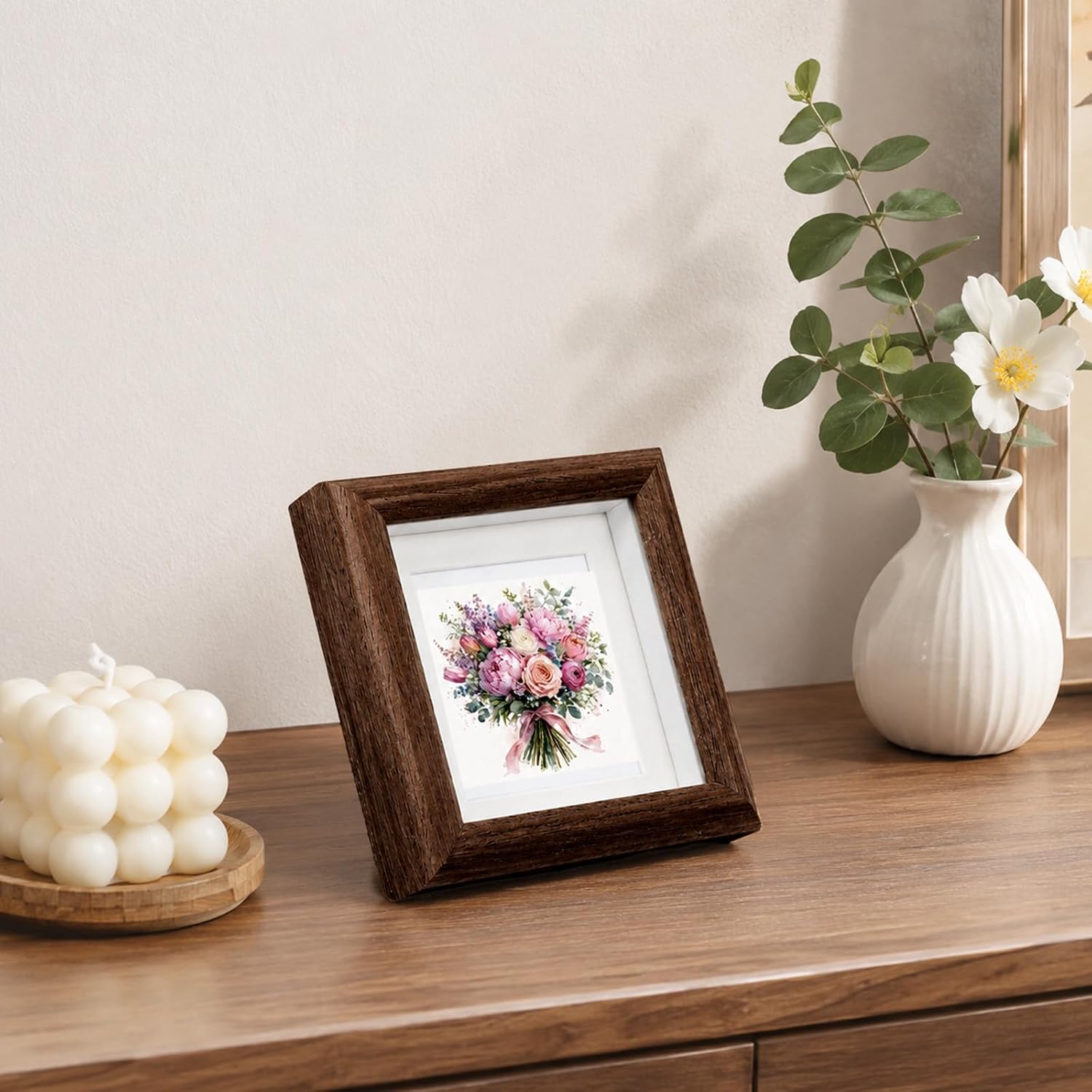 4x4 Small Shadow Box Frame, 2 Pcs Wooden Square Small Picture Frame