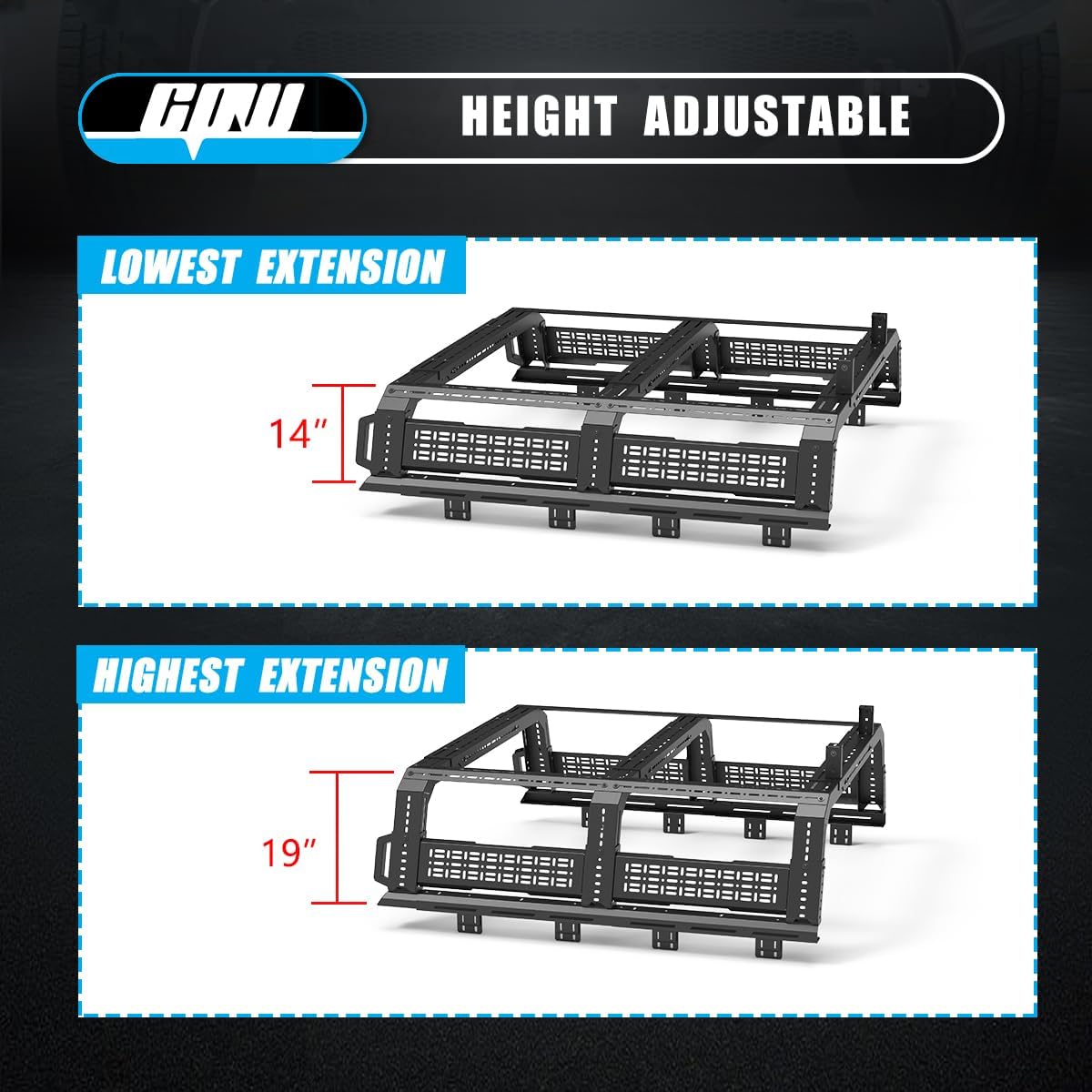 CPW Full-Size Pickup Sport Roll Bar Fit For Tundra/Ford/Chevy Silverado/GMC Sierra, Adjustable Sport Chase Rack Roll Bar Fit For Dodge Ram/Nissan, Modular Overland Bed Rack w/Front & Rear Molle Panels
