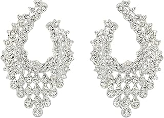 Touchstone Indian Bollywood Peacock Inspiredラインストーンデザイナージュエリーイヤリングレディースinシルバートーン