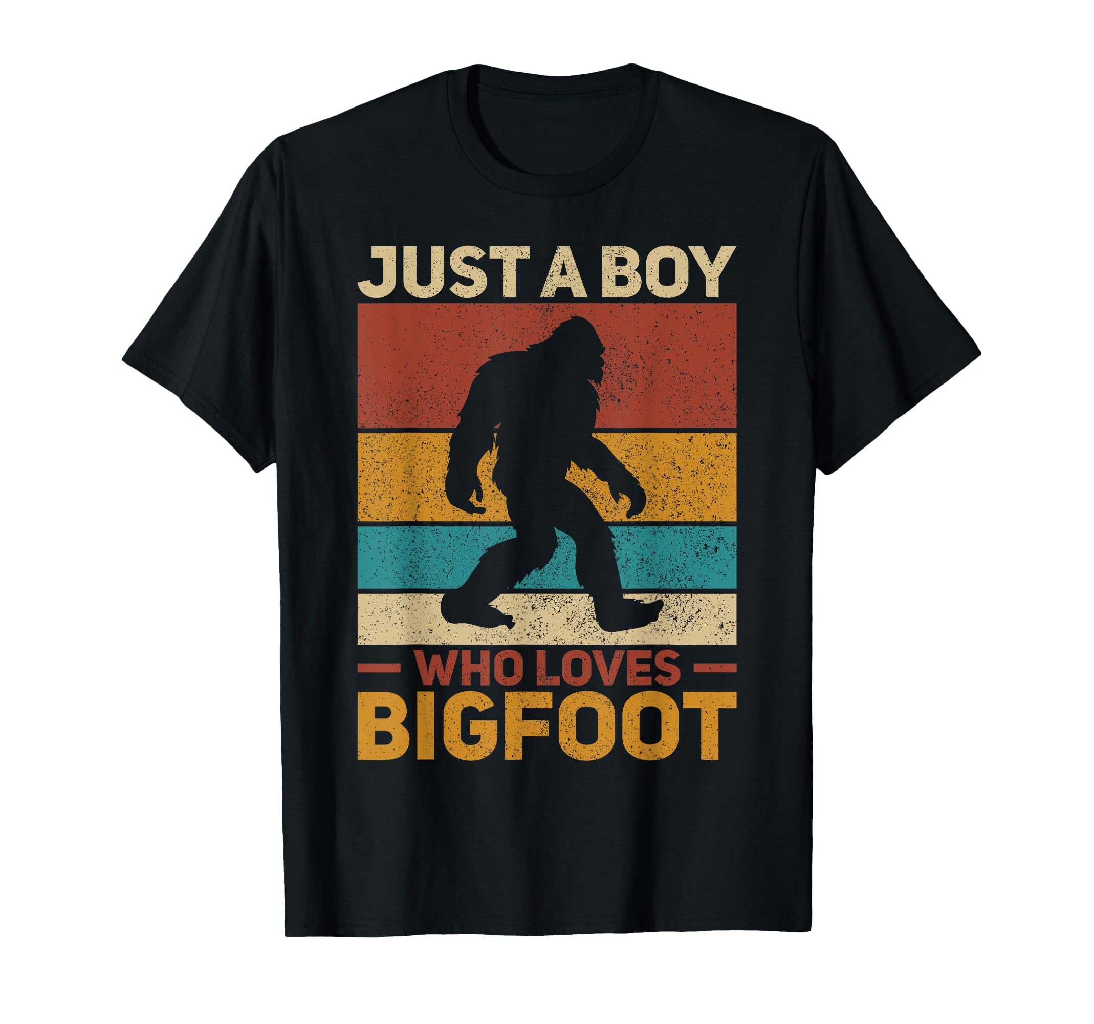 Retro Bigfoot Outfits for Men, Boys, or Kids - Just a Boy Who Loves Bigfoot - Mens Big Foot Kids Sasquatch T-Shirt - OEK