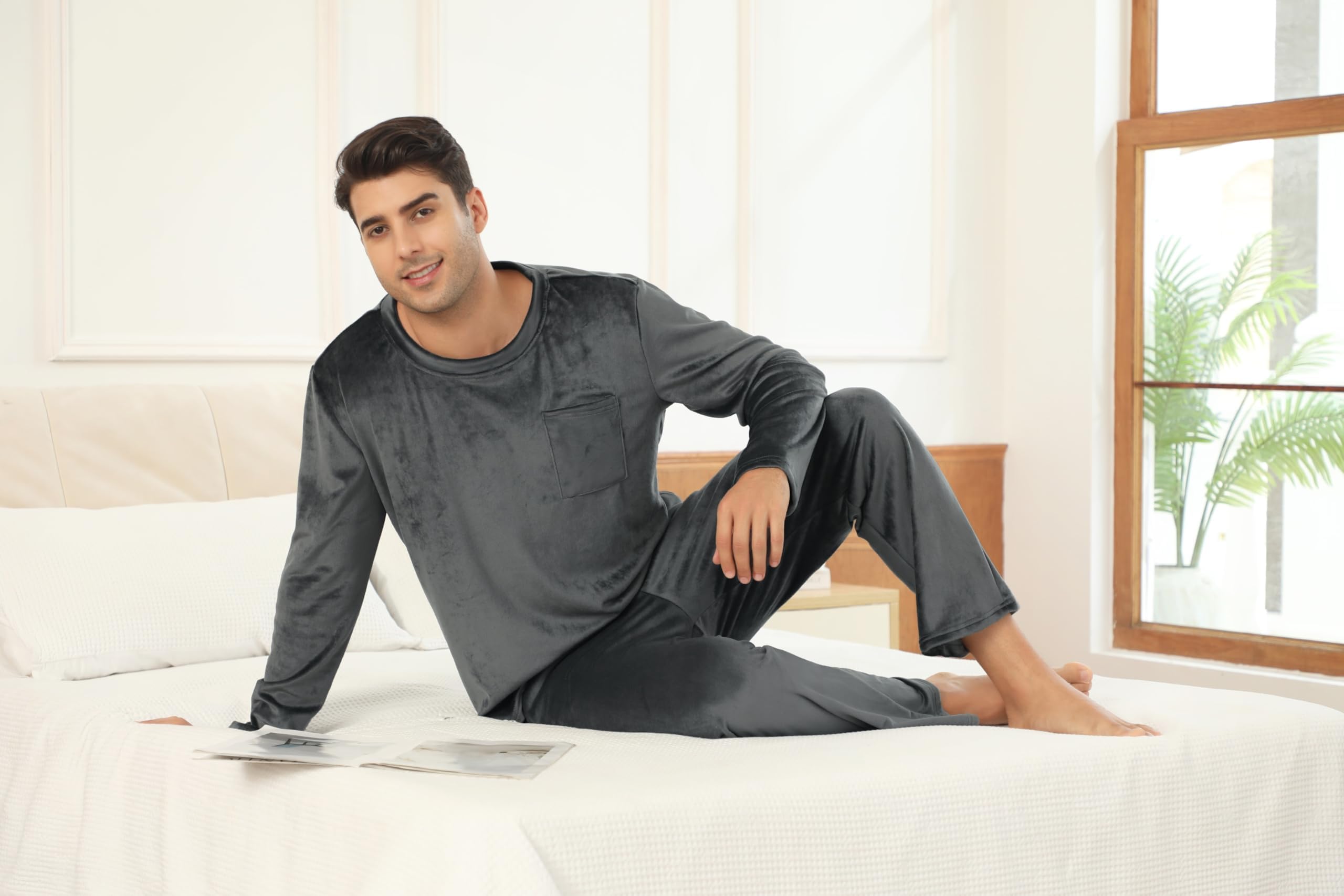 Vlazom Conjunto de Pijama de Invierno para Hombre - Pijama de Franela para casa S-XXL