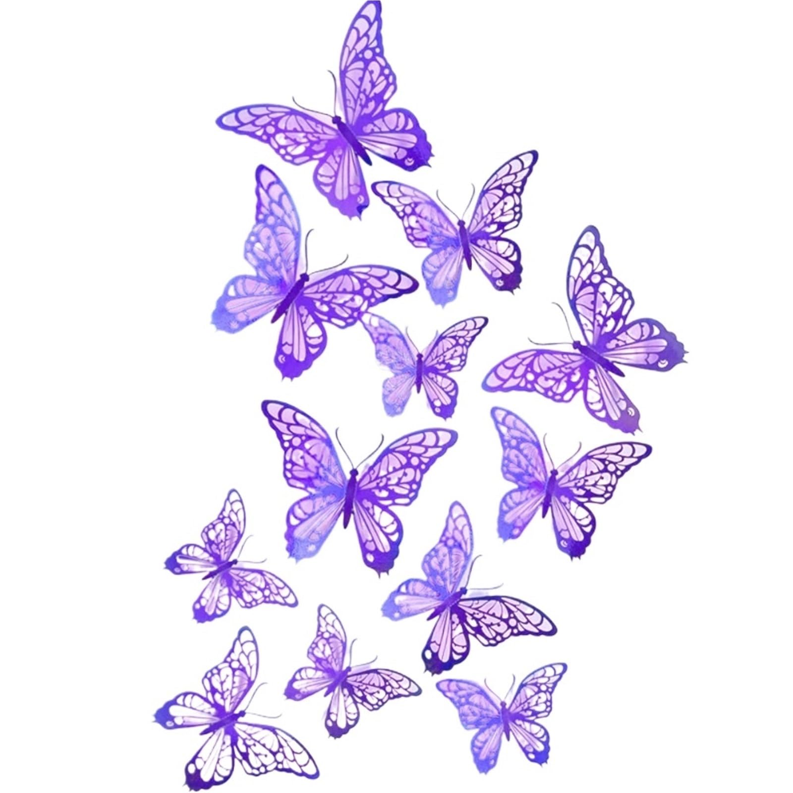 12pcs Colorful Hollow Butterfly Sticker DIY Paper 3D Wall Decor Exquisite Cartoon Simulation(Purple)