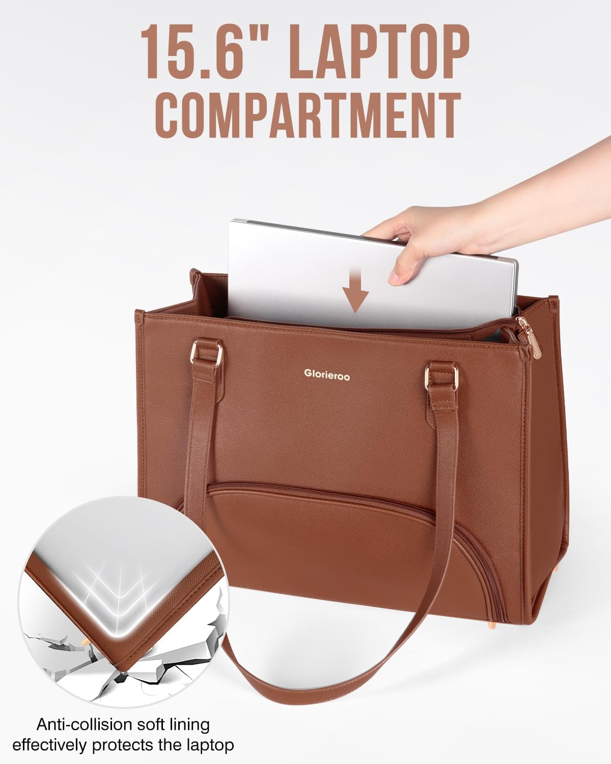 Laptop Tote Bag with Lunch Compartment for Women - 15.6 Inch Computer Vegan Leather Work Bag Handbag, Large Insulated Leakproof Lunch Box Bag with Shoulder Strap - Image 6