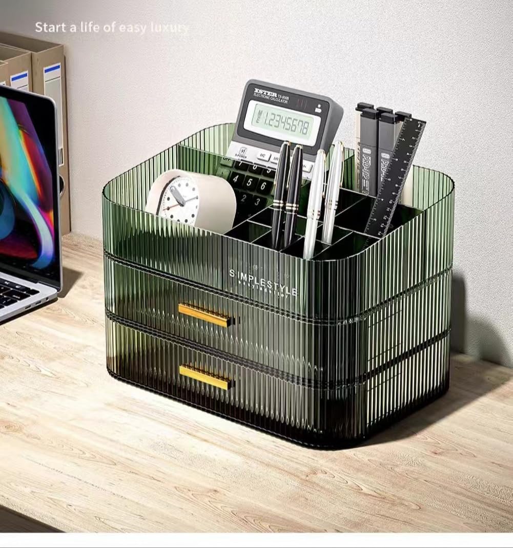 Make-up-Organizer mit stapelbaren Schubladen, Badezimmer-Organizer und Aufbewahrung, ideal für Schreibtisch und Kommode, ideal für Kosmetika, Hautpflege, Lippenstifte, Nagelpflege, Grün