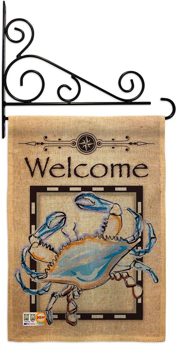 Blue Crab Burlap Garden Flag Set Wall Holder Animals Sea Creature Nautical Ocean Fish Outdoor Summer Marine Small Decorative Gift Yard House Banner Double-Sided Made In USA 13 X 18.5
