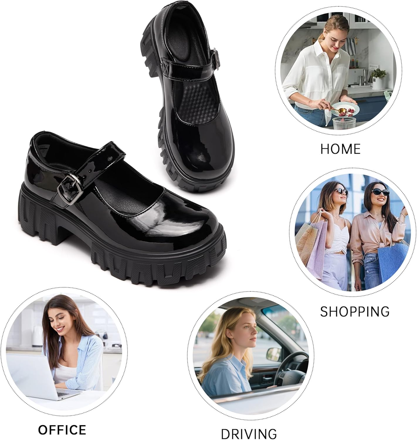 Women's Oxfords Mary Janes Platform Shoes Chunky Heel Ankle Strap Dress - True to Size - Image 3