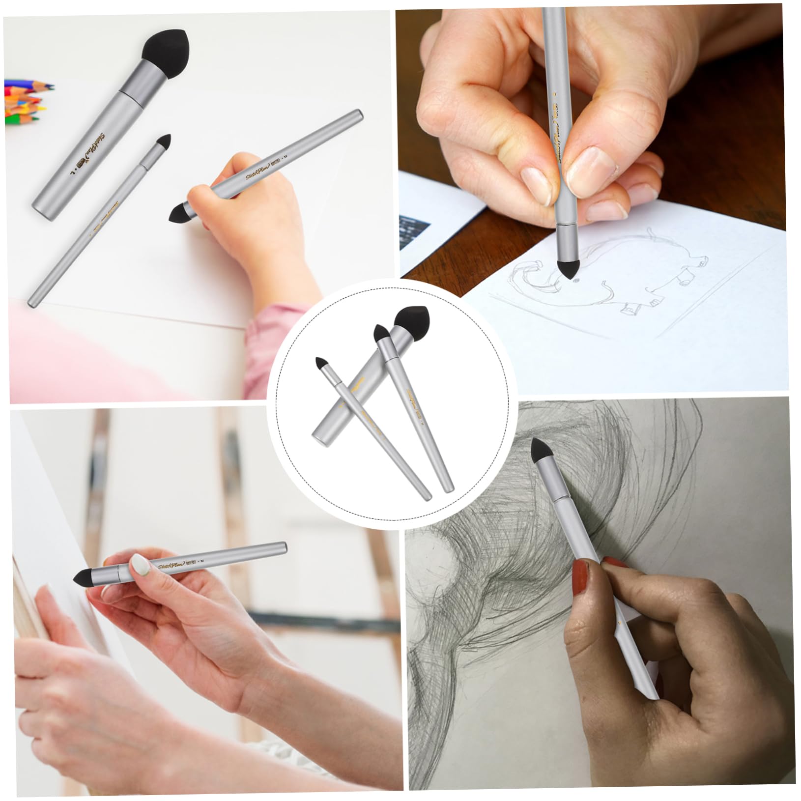 HAPINARY 3pcs Sketch Correction Sponge Eraser Pen Art Smudge Tool for Drawing Blending