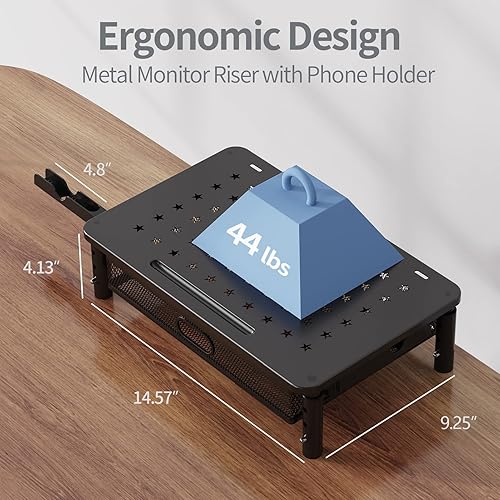 Miniatura 2 de Zimilar Soporte elevador para monitor con cajón de malla metálica, elevador de monitor de altura ajustable con soporte para teléfono para