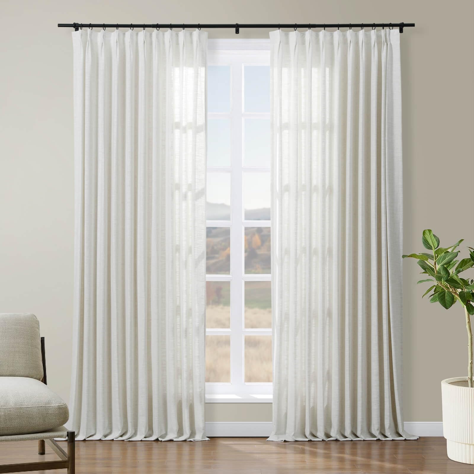 Rideaux plissés faux lin 213,4x243,8cm non doublés pour fenêtre