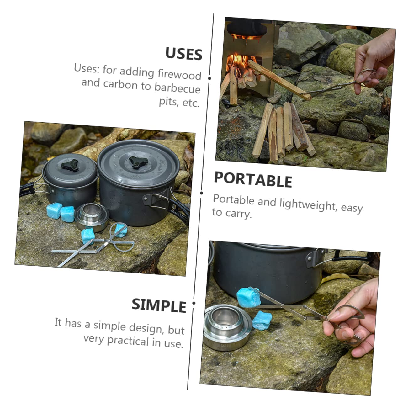 MAGICLULU 3pezzi Pinza Per Barbecue Acciaio Inossidabile Clip Per Legna Utensili Da Cucina Per Grigliate e Picnic Design Pieghevole e Pratico Per Esterni