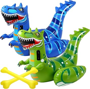 Arrowbash 4 Pcs Inflatable Dinosaur Pool Float Game Set for Kids Teens Adults, 2 Player Ride-on Dino Duel Pool Floats with Battle Sticks, Summer Party Lake Beach Water Game Fun