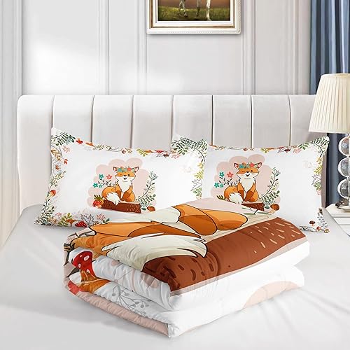 Miniatura 10 de AILONEN Juego de edredón de zorro para adolescentes, juegos de ropa de cama con estampado de dibujos animados de zorro, edredón de zorro, juego de