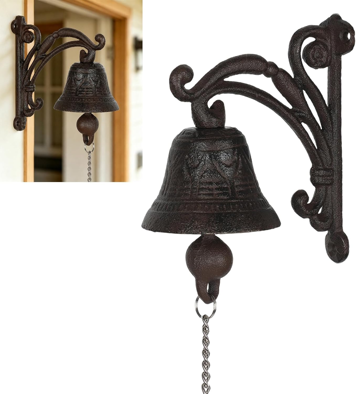 Cast Iron Door Bell Garden Bell with Cord Antique Design Front Door Wall Bell Garden Decoration Outdoor Bell for Decoration