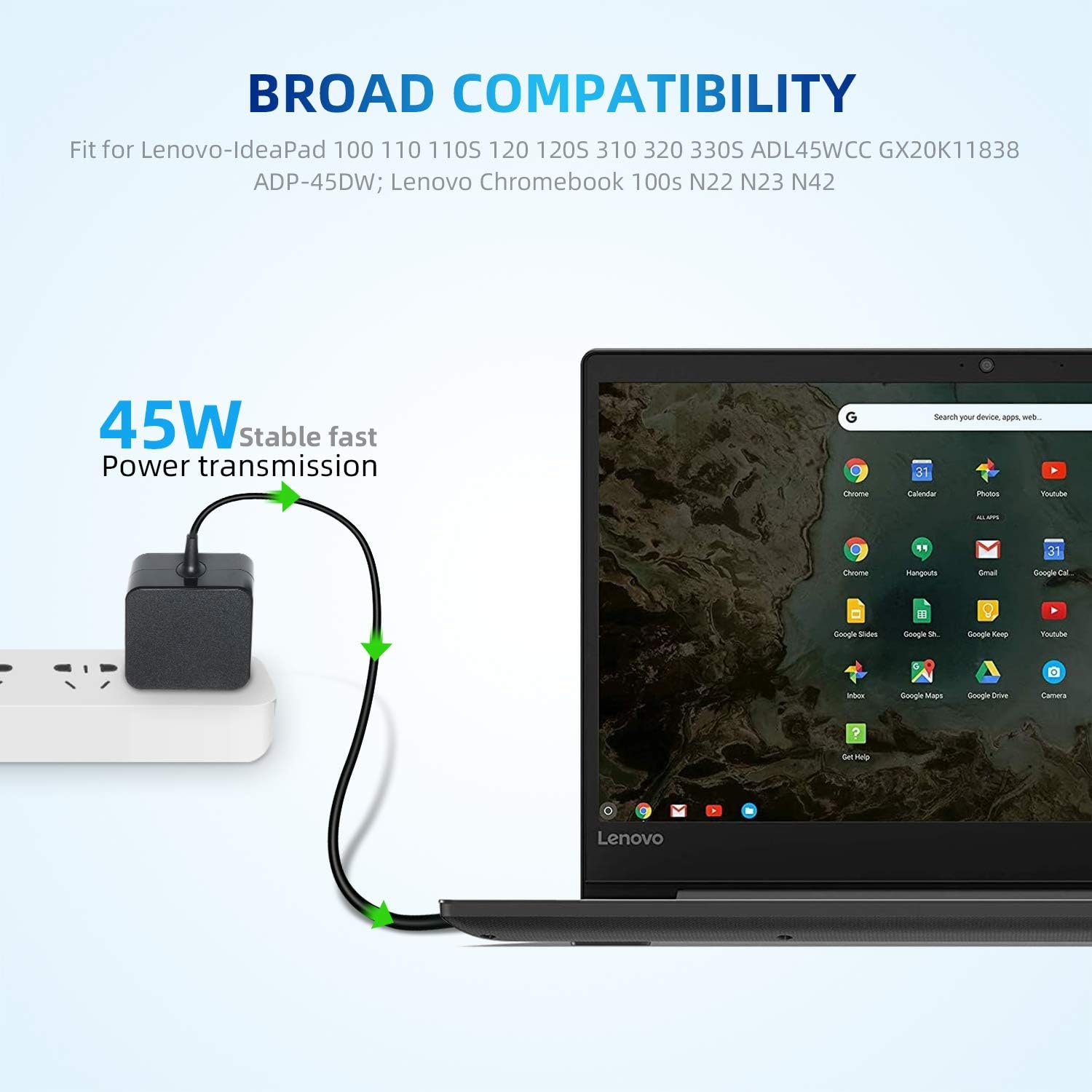 45W 20V 2.25A AC Adapter Charger Compatible with Lenovo IdeaPad 110 510 Series Flex Yoga and More Power Supply Cord image 4