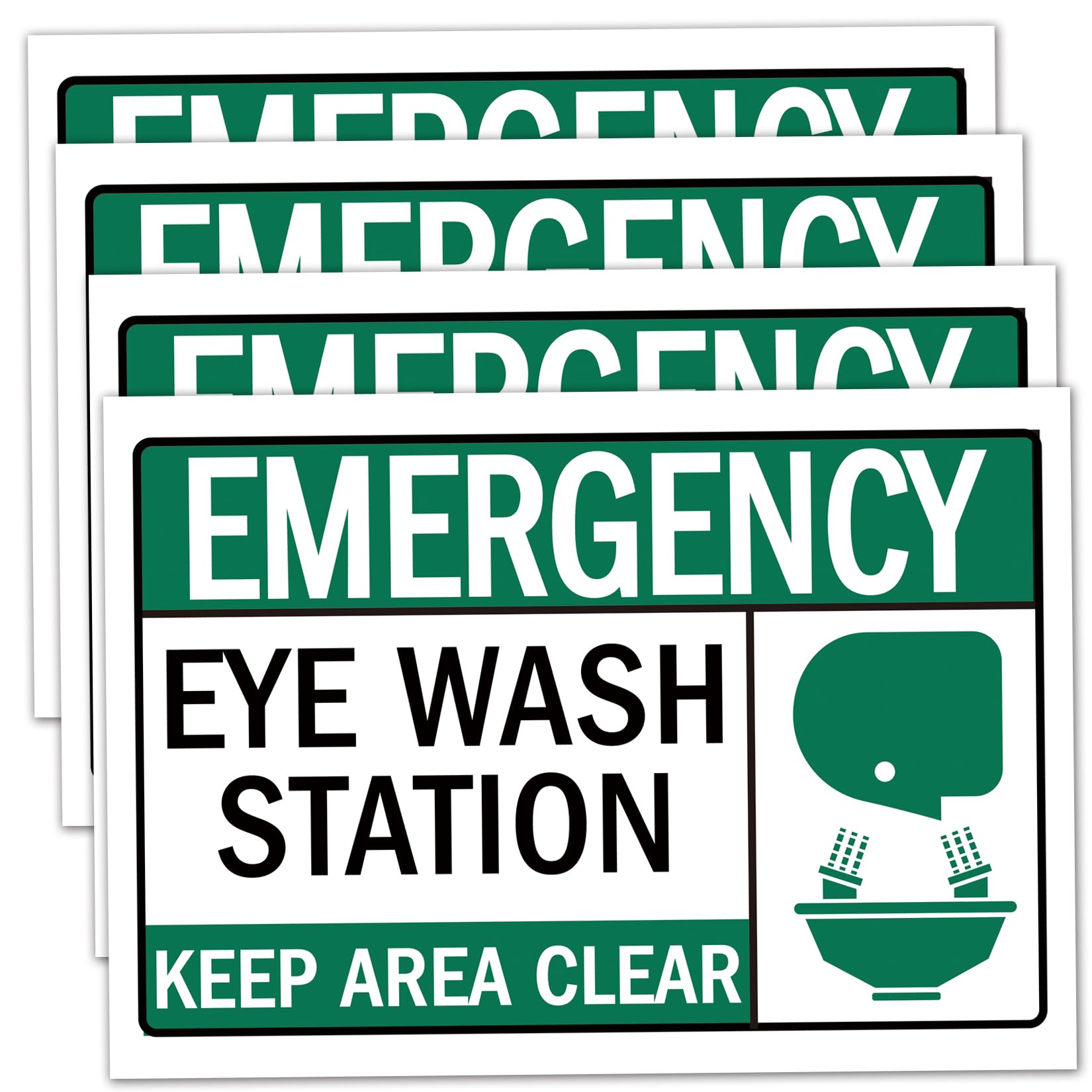 4 Pack Emergency Eye Wash Station Sign,Eye Wash Station Sign Sticker, Self Adhesive Vinyl,UV resistant, waterproof.7" x 10"