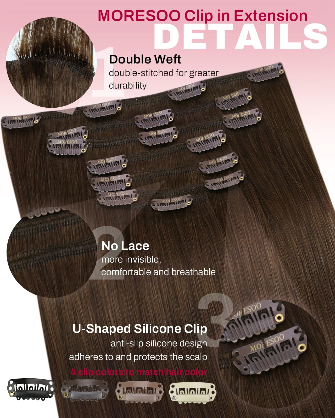 Moresoo Clip in Hair Extensions Real Human Hair Balayage Medium Brown and Blonde Real Hair Extensions Clip in Human Hair for Women Full Head 22 Inch 7pcs/120g #4/6/613 — view 232