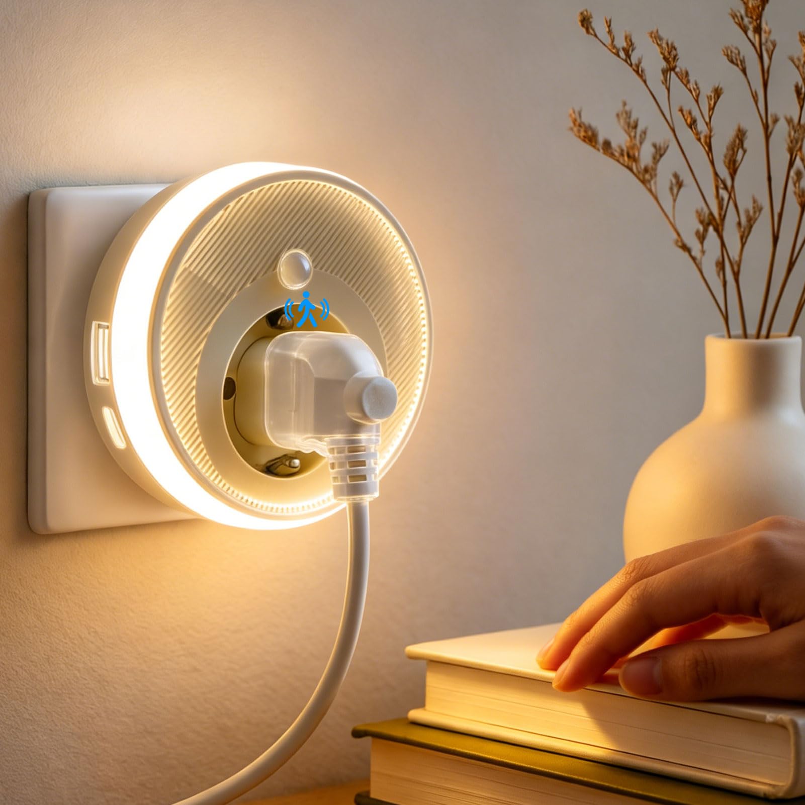 Enchufe de noche, luz nocturna LED con detector de movimiento en interiores, 3 modos de luz N-ocho regulable, cálida luz de 2700 K, luz nocturna para niños automático/apagado/encendido, para pasillo