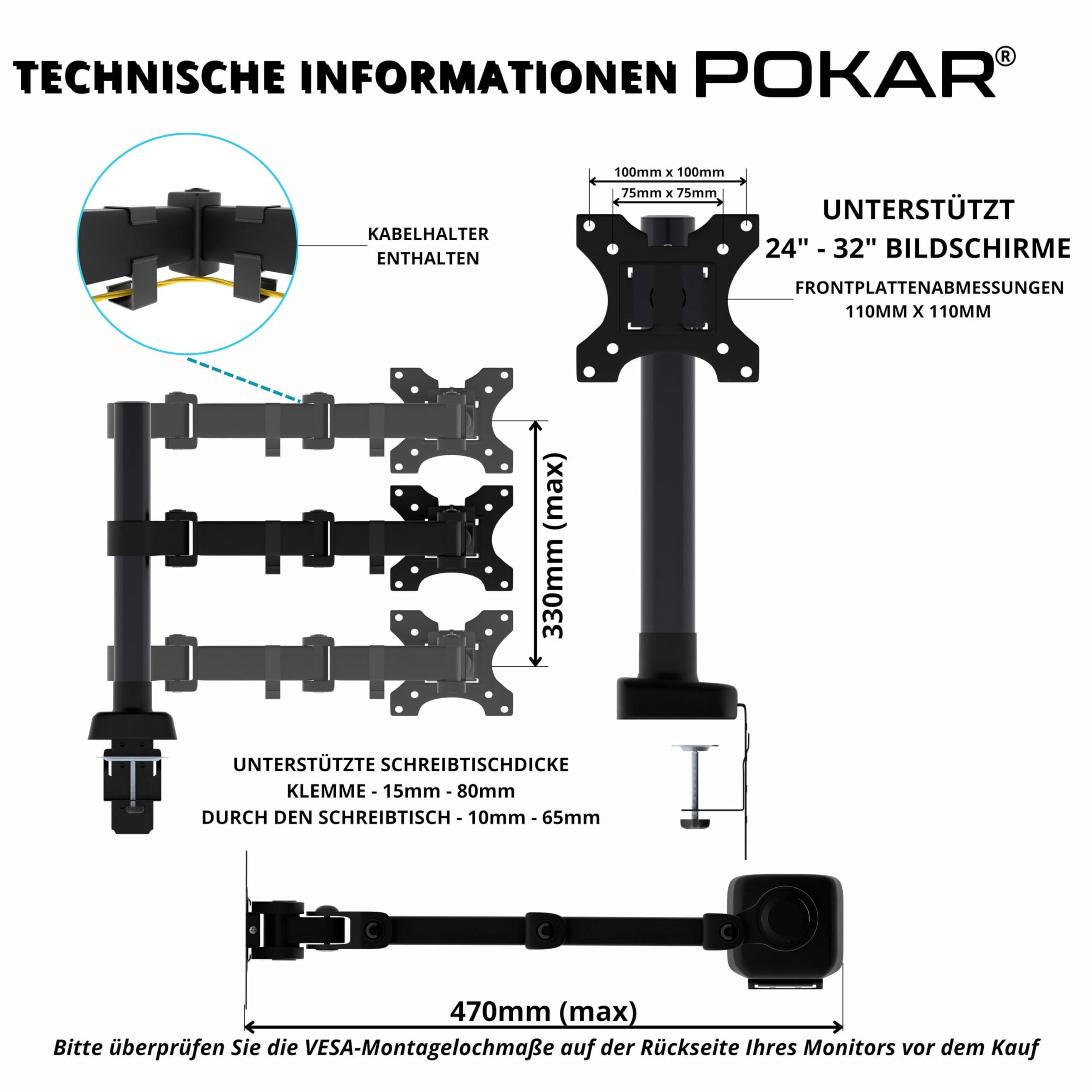 POKAR Soporte para Monitor Brazo Articulado para Pantalla Brazo de Soporte para Monitor, Ergonómico, Ajustable en Altura, Compatible con VESA