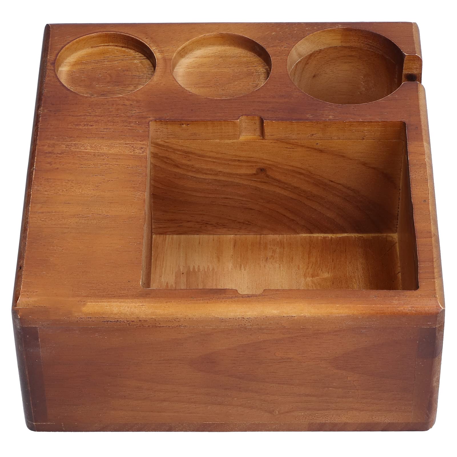 Aramox Siebträgerständer aus Holz, Buchenholz-Kaffee-Manipulationshalter, 235 X 250 X 100 Mm, mit Knock-Box-Kartenschlitz-Design, Stabile Tamping-Anti-Rutsch-Basis für den Heim-Barista-Café