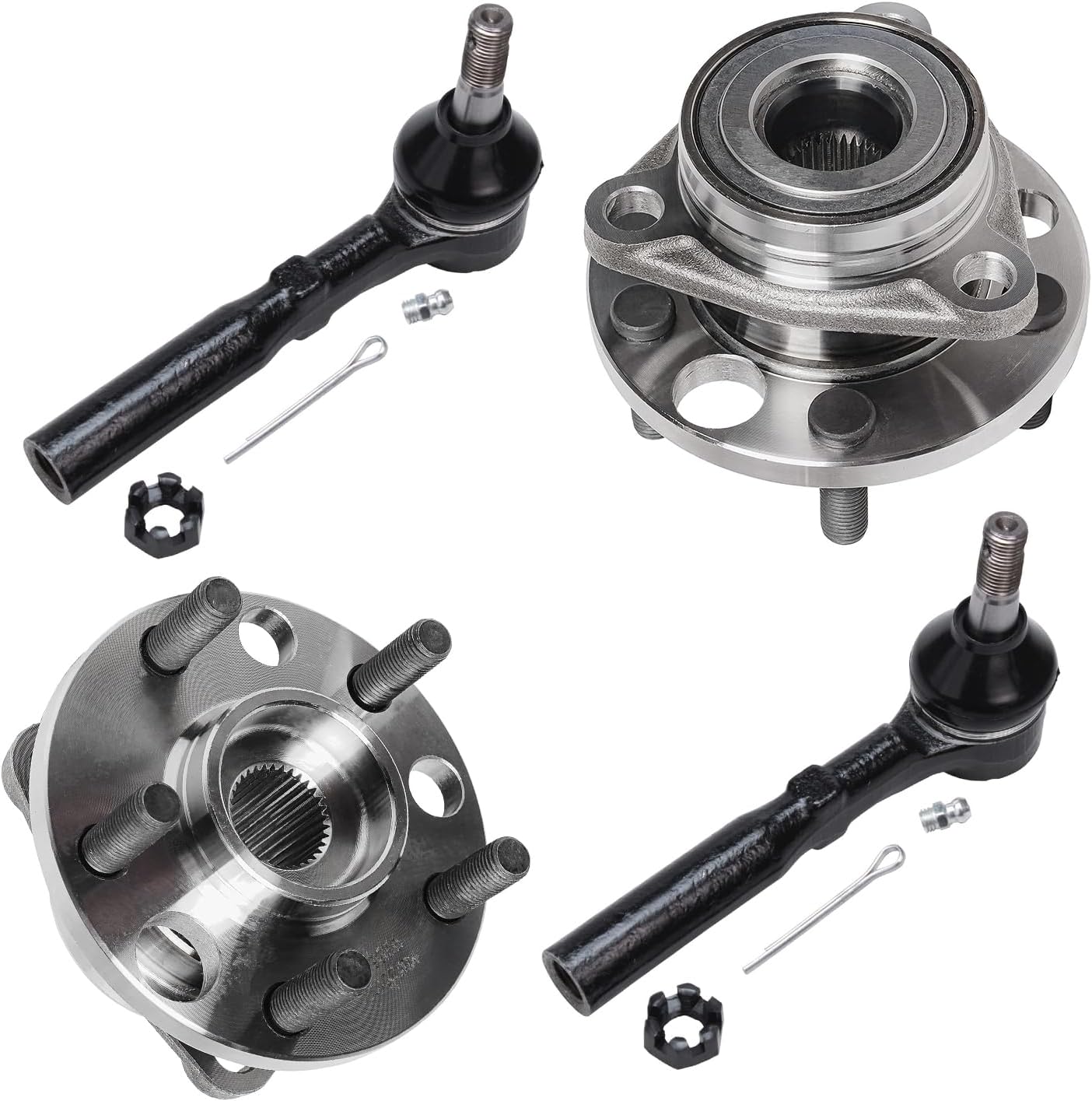 Detroit Axle - Front 4pc Wheel Bearing Hubs Kit for 95-05 Chevy Cavalier Pontiac Sunfire, 2 Wheel Bearing and Hubs 2 Outer Tie Rods 1995 1996 1997 1998 1999 2000 2001 2002 2003 2004 2005 Replacement