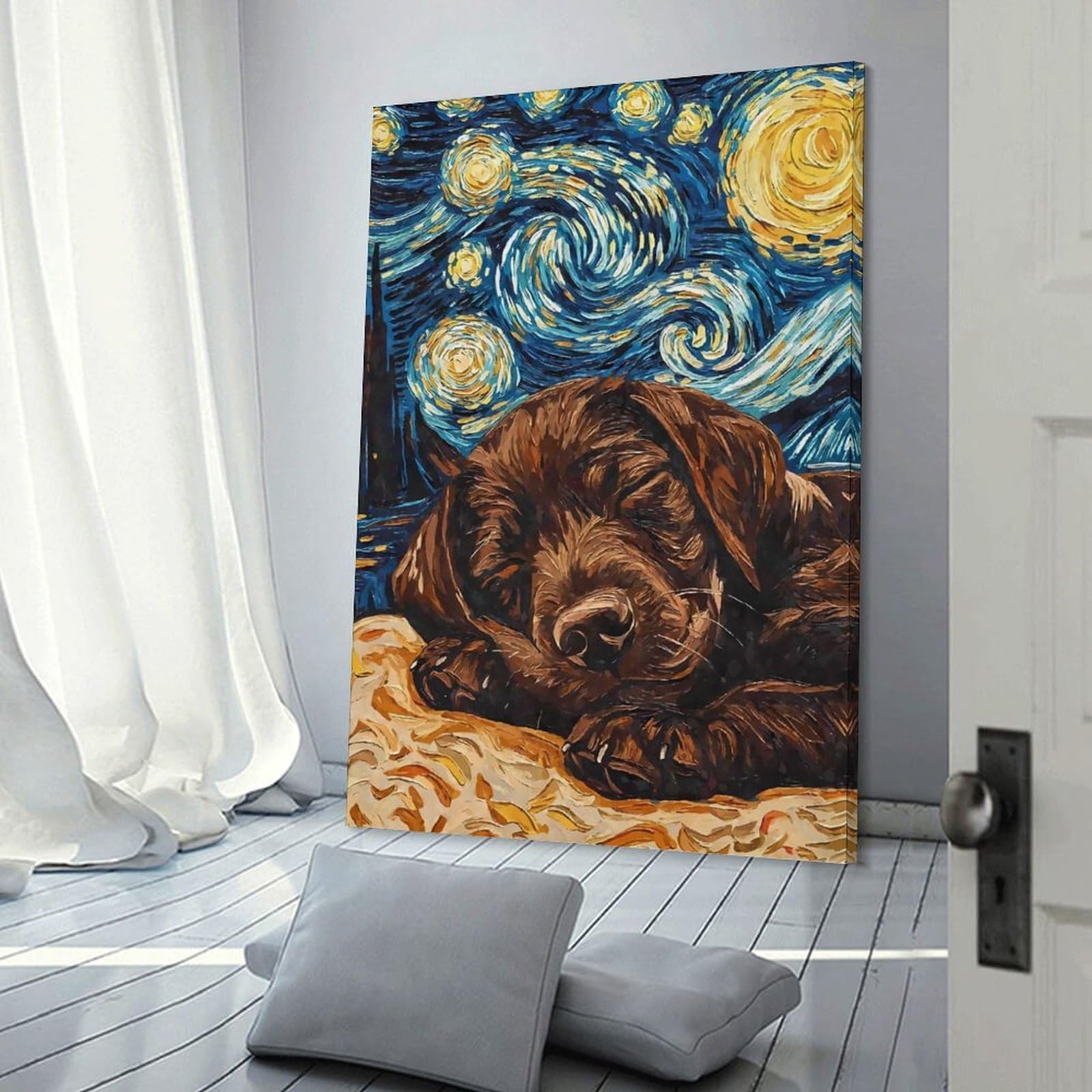 Junmoney Frame-Style-2 Brown Labrador Puppy Wall Picture Print, 20X30inch(50X75cm), For Lounge, Study, Hallway Or Flat Walls, Canvas Wall Art That Fits Changing Layouts