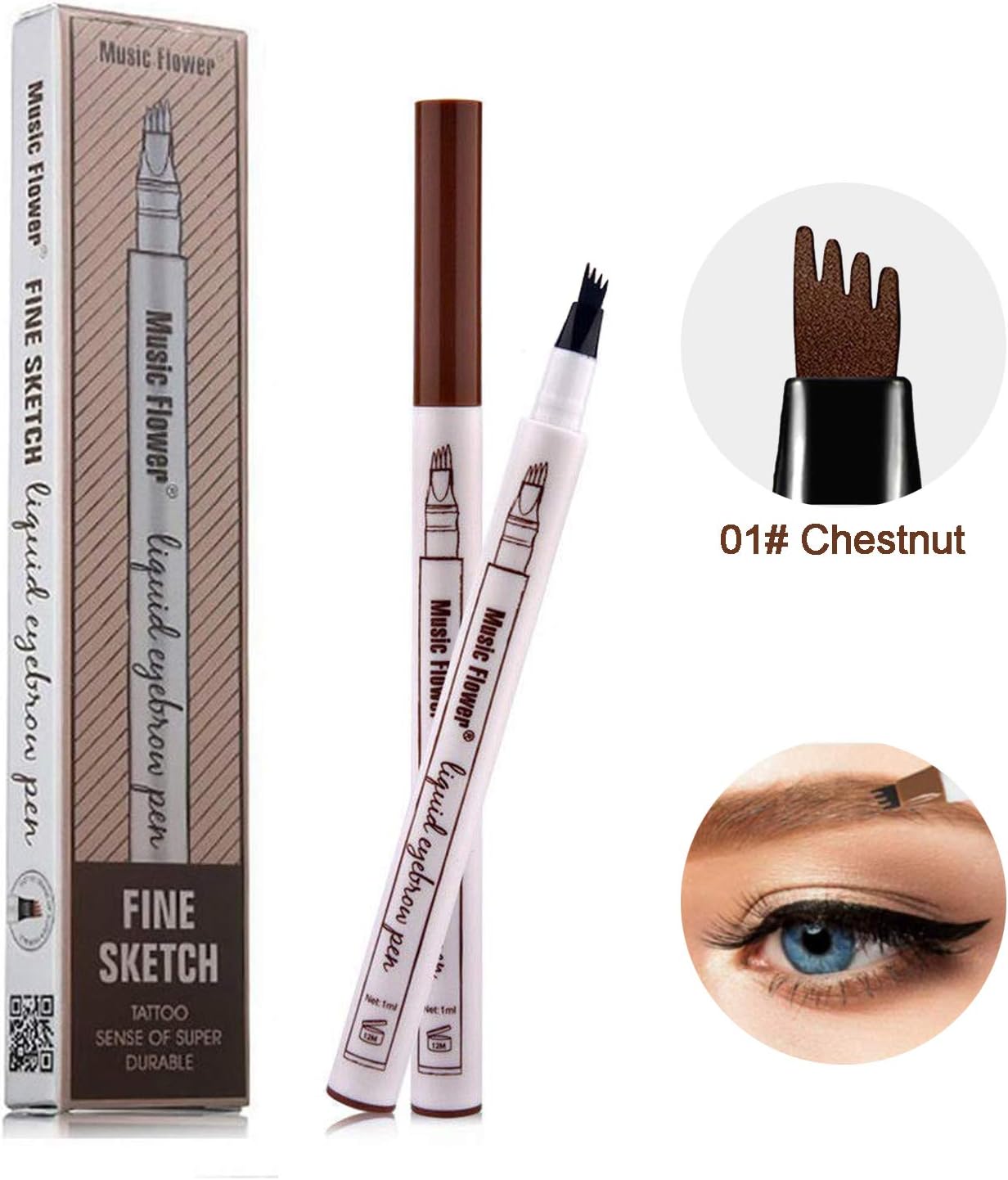 Eyebrow Tattoo Pen -LQQL microblade pen Microblading Eyebrow Pencil with a Micro-Fork Tip Applicator Creates Natural Looking Brows Effortlessly and Stays on All Day (#01 Chestnut)