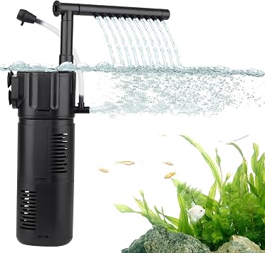 hygger 4 in 1 Internal Aquarium Filter, Adjustable Flow Submersible Filter 300L/H, 5W Power Quiet Aquarium Fish Tank Filters for 5-15 Gallon Tank with Aeration & Rainfall