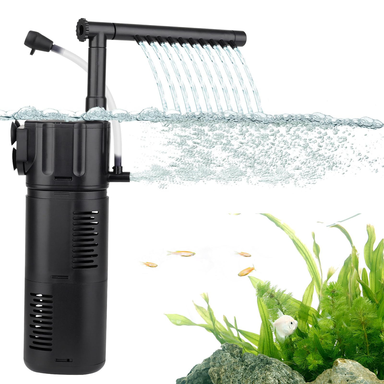 hygger 4 en 1 Filtre Intérieur Aquarium, 10W Filtres d'aquarium Réglable pour Réservoir de 55 à 110 litres pour l'aération Filtration Oxygénation Circulation