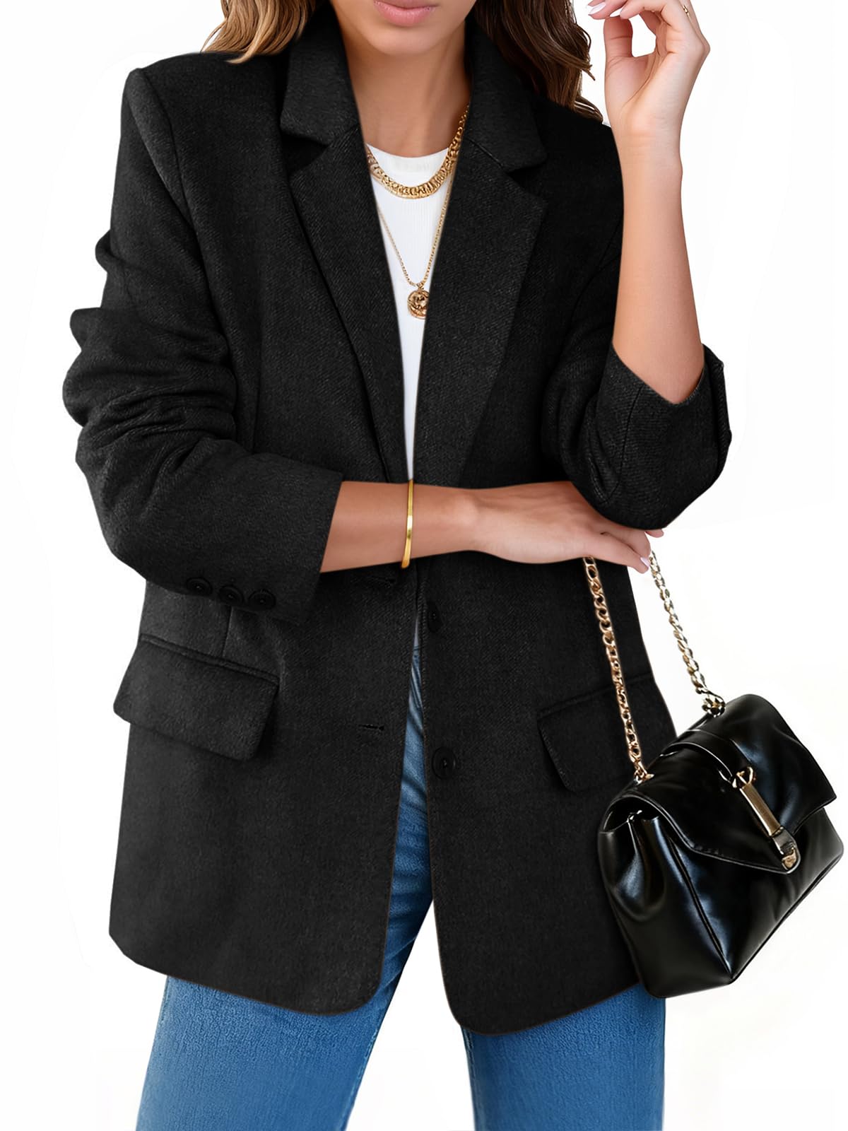 Cicy Bell Womens Woolen Blazer Jackets Casual Long Sleeve Notch Lapel Open Front Work Office Blazers