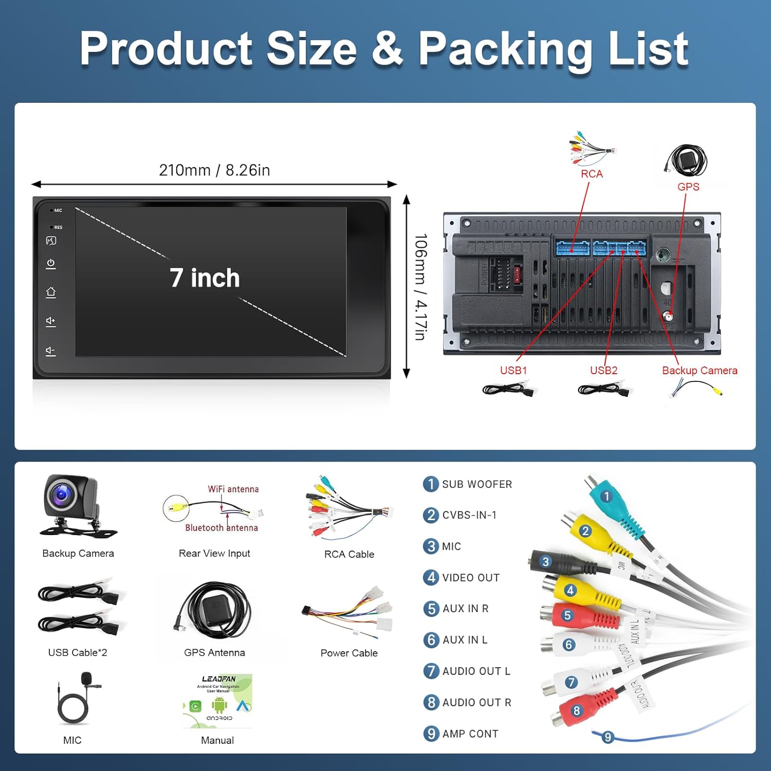 Leadfan Android Car Stereo for Toyota 4Runner 2003-2009 for Tundra 2003-2006 for Sequoia 2003-2007 Radio with CarPlay &Android Auto, 7inch Screen for 4Runner with GPS Backup Camera FM Bluetooth