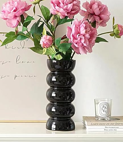 Jarrón de cerámica negra, jarrón moderno, florero decorativo, jarrón para flores, florero único, lindo jarrón de flores, florero de burbujas, jarrón
