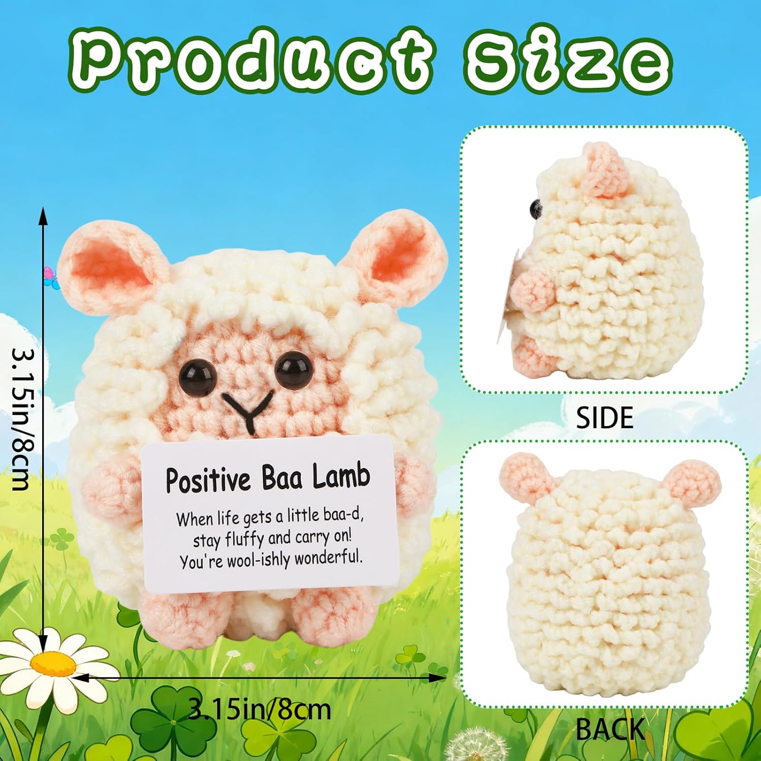 Mini Positive Sheep Emotional Crochet Animals Knitted Doll with Positive Card for Coworkers Best Friend Encouragement Funny Gifts for Women Men Xmas Party Decor (Sheep) - Image 2