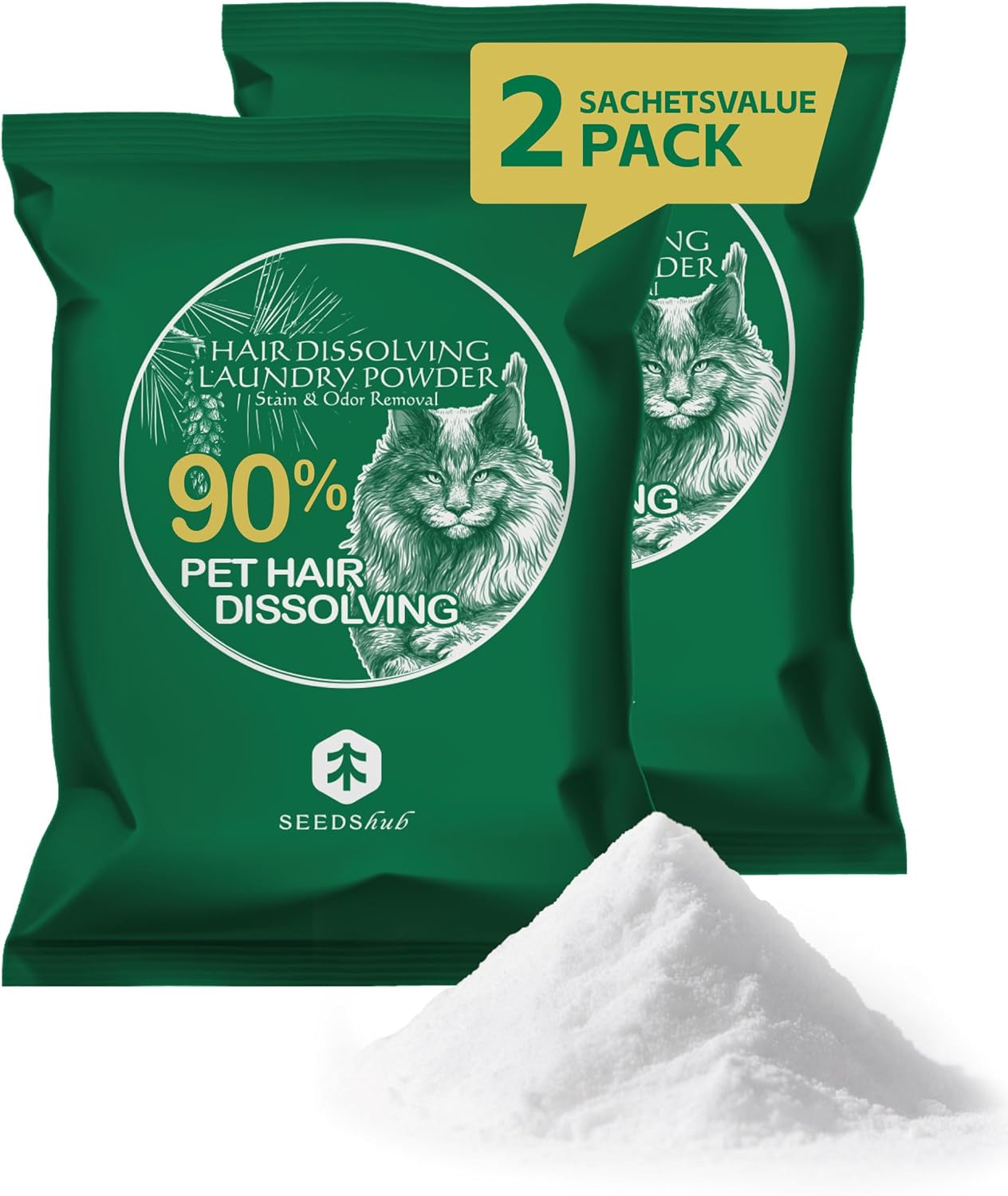 Pet Hair Remover for Laundry – Hair Dissolving Laundry Powder, Laundry Detergent & Stain Remover for Clothes, Dog Hair Remover, Cat Hair Remover, 90% Pet Hair Dissolving Rate, 2 Sachets