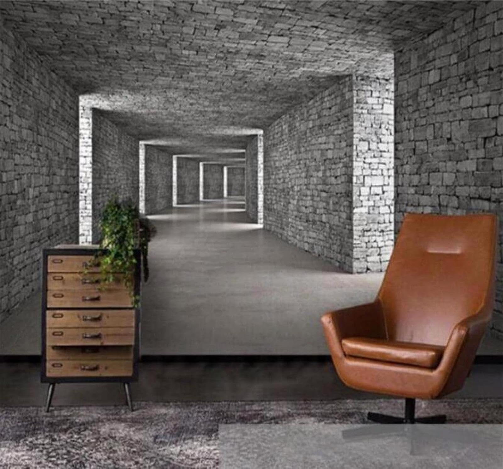 XLMING Grey Brick Wall Spatial Extension Tunnel Bar 3D Wallpaper Luxury Home Dining Decor Paste Sofa Living Room The Wall for Bedroom Mural-300cm×210cm