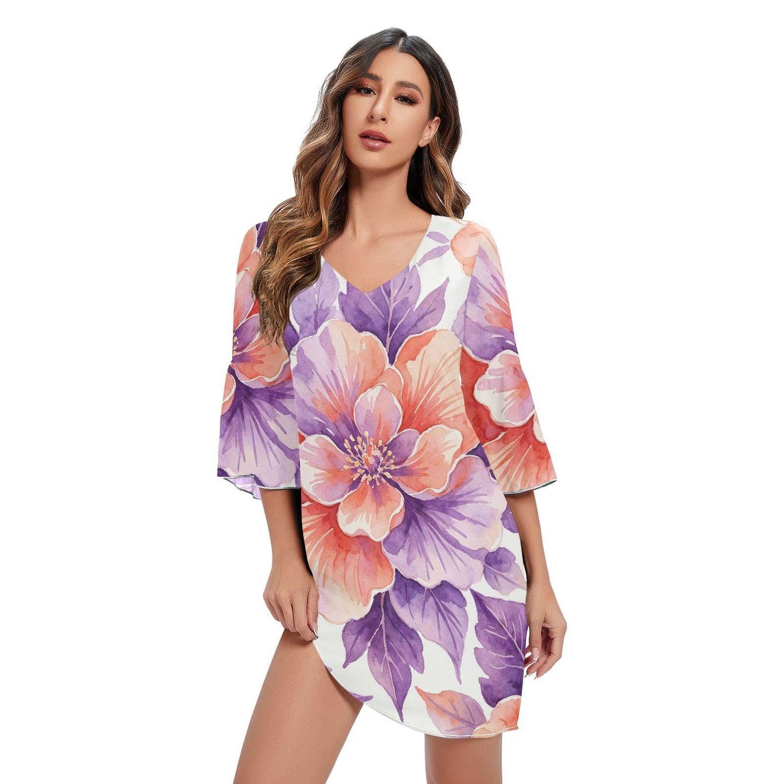 Robe trapèze fluide violette dissimulant les formes avec style