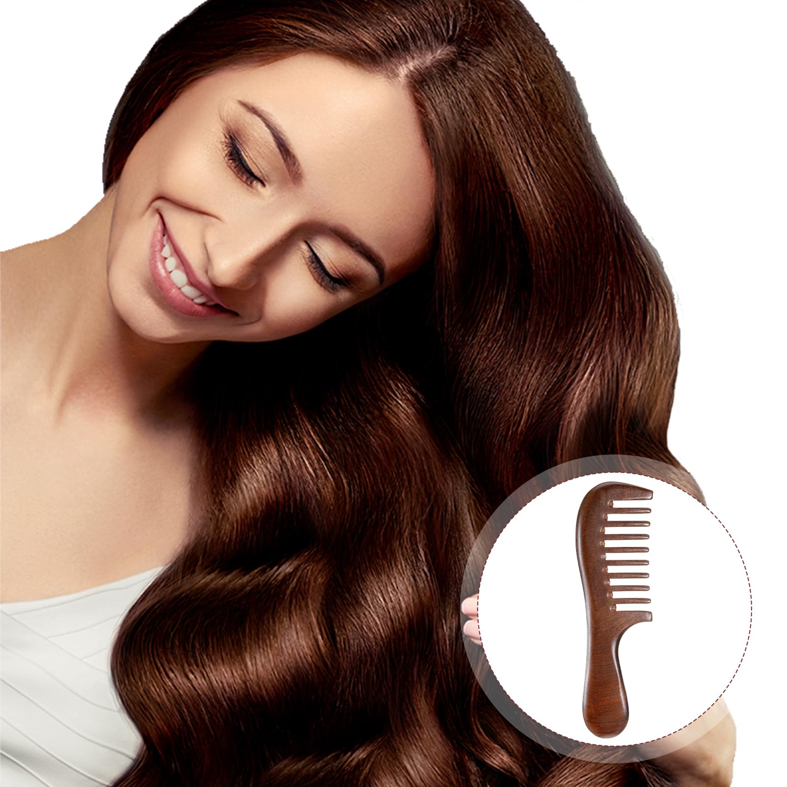 Thicken Wooden Wide Tooth Comb for Curls Sandalwood Comb Anti-Static Large Natural Sandalwood Wooden Combs with Exquisite Chinese Storage Bag Curly Hair Combs for Women Men - Image 4