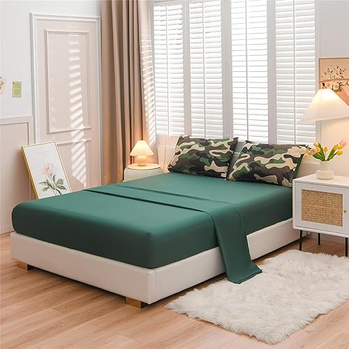 Miniatura 8 de Meeting Story Juego de ropa de cama de camuflaje, juego de edredón estilo patrón colorido, 5 piezas, un edredón, dos fundas de almohada, dos sábanas